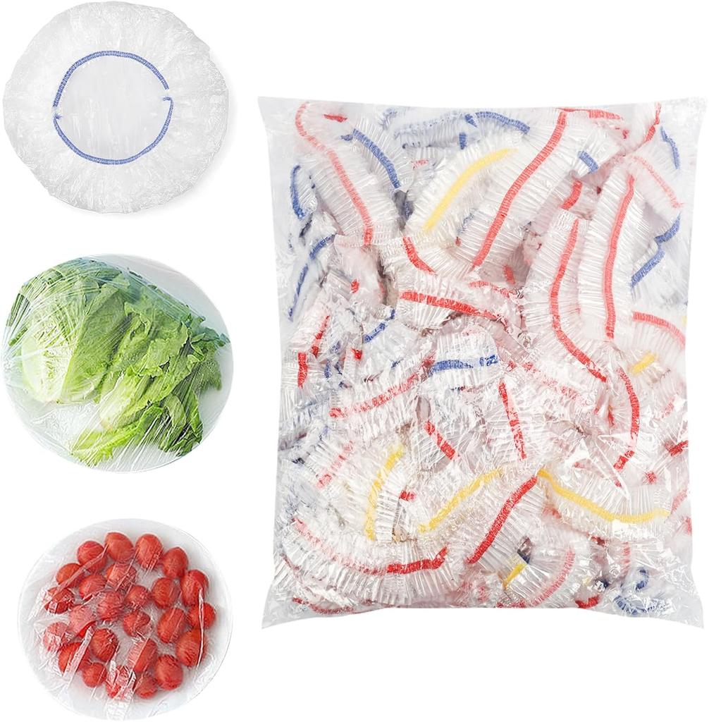 100/200 disposable bowl LIDS, elastic plastic food storage bags, transparent cling film, food covers, reusable for vegetables, p