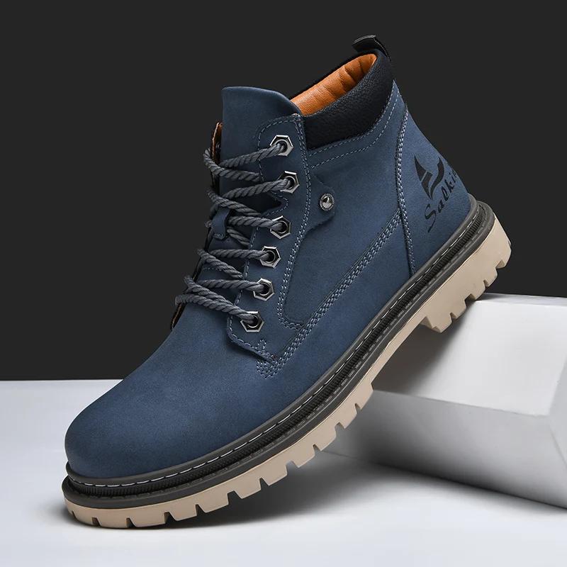 Ręcznie robione męskie buty outdoorowe buty trekkingowe sznurowane botki jesienne skórzane buty wysokie sznurowane antypoślizgowe buty męskie Botas Para Hombre