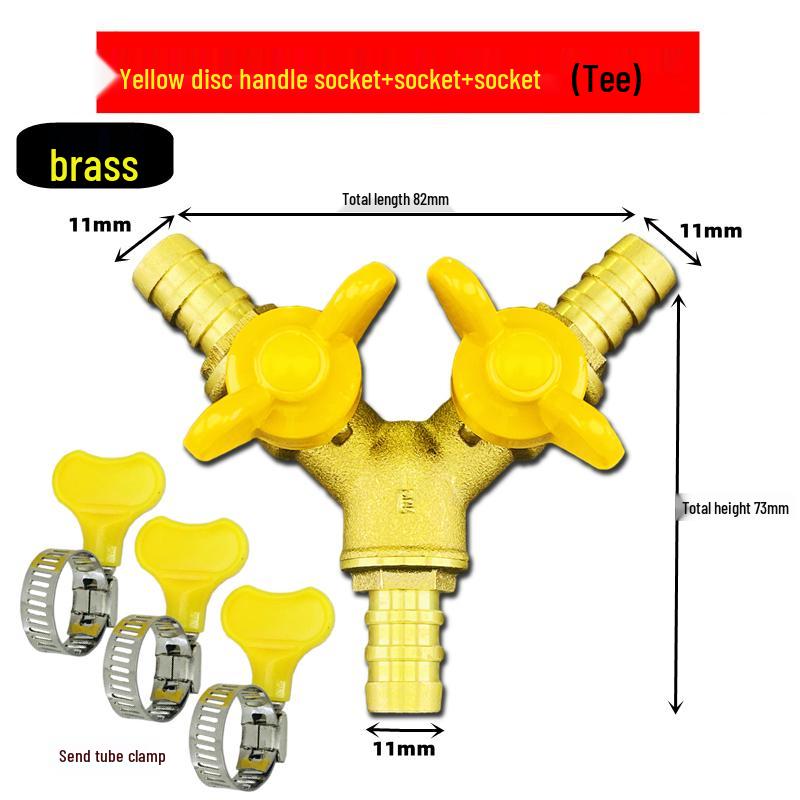 Brass Y-Type Gas Hose Three-Way Valve Connector with 4-Point Ventilation Ball Valve Switch.