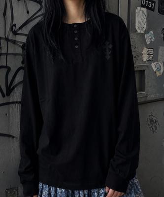 SAINTPAIN Sp Cross Heavyweight Henley Neck Long Sleeve Black
