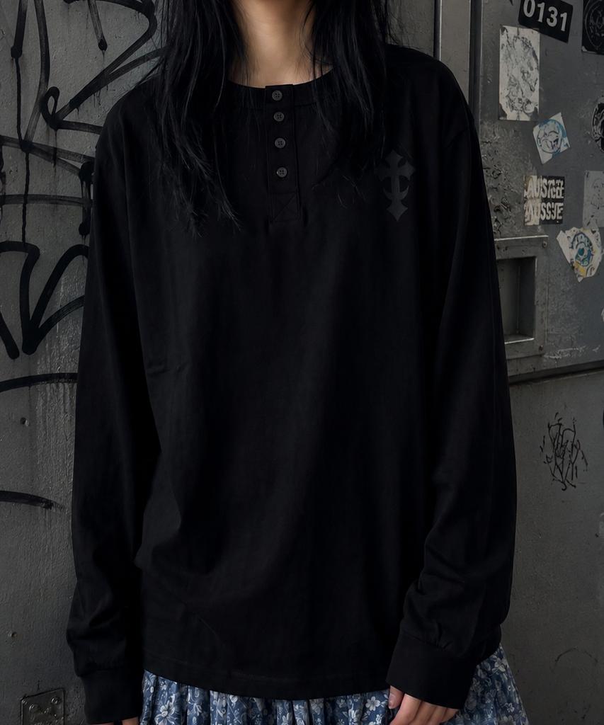 SAINTPAIN Sp Cross Heavyweight Henley Neck Long Sleeve Black