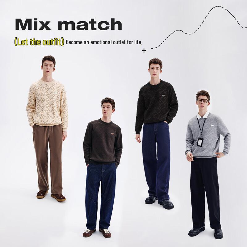 NVG·YOUNG Men's Letter Knit Round Neck Wool Blend Sweater