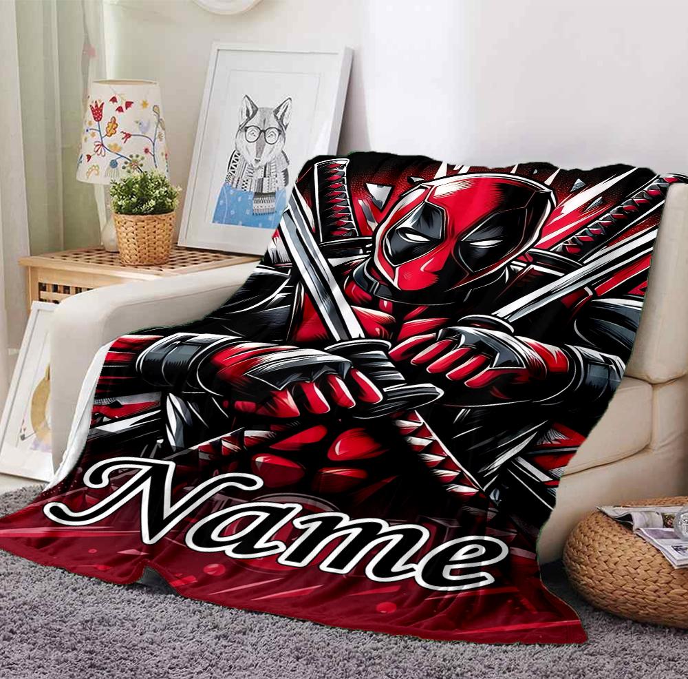 Custom Name Deadpool Armor Flannel Blanket Throw Blanket Soft Warm Sofa Bed Decor Unique Gift
