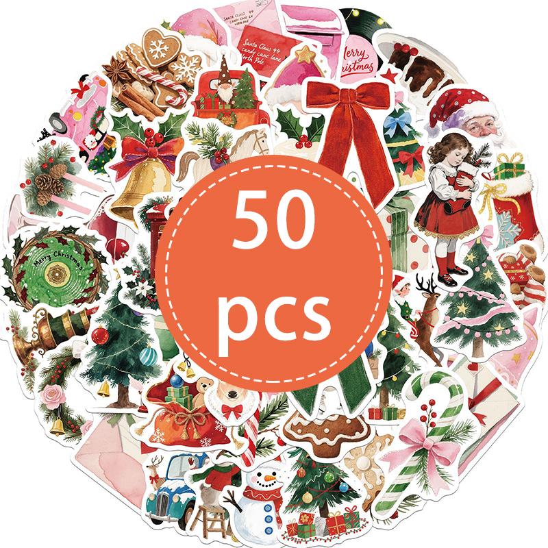 50PCS Christmas Theme Stickers Xmas Holiday Party Sticker Vinyl Waterproof Non-Repeating Decals for Scrapbook Water Bottles