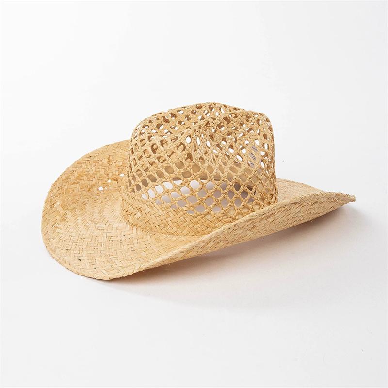 Raffia Straw Cowboy Hat Unisex Outdoor Travel Sun Protection Beach Western Style Straw Hat  Sombrero Cowboy