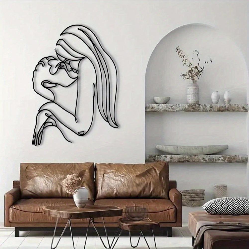 1 PC of Couple Lovers Kissing Long Hair Lady Metal Wall Art - Modern Home Decor for Bedroom, Living Room, or Bathroom.