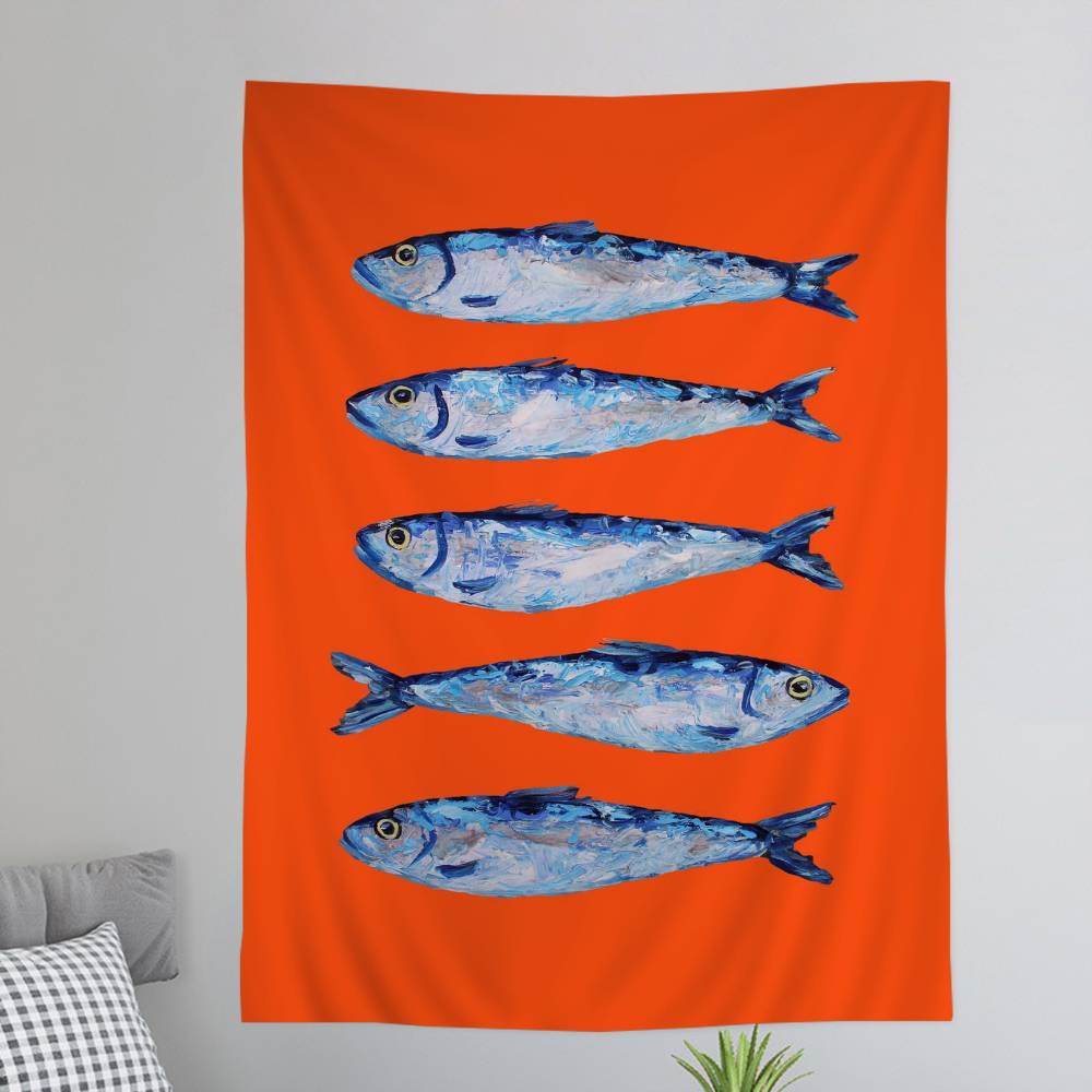 Colorful Sardine Lobster Fish Anime Tapestry Hanging Tarot Hippie Wall Rugs Dorm Wall Hanging Sheets
