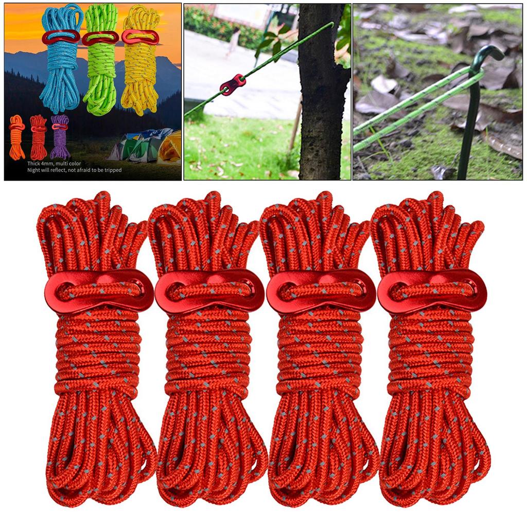 4 Pieces, 4mm, Fluorescent, Reflective, Tent Rope, Camping Rope, , 13ft