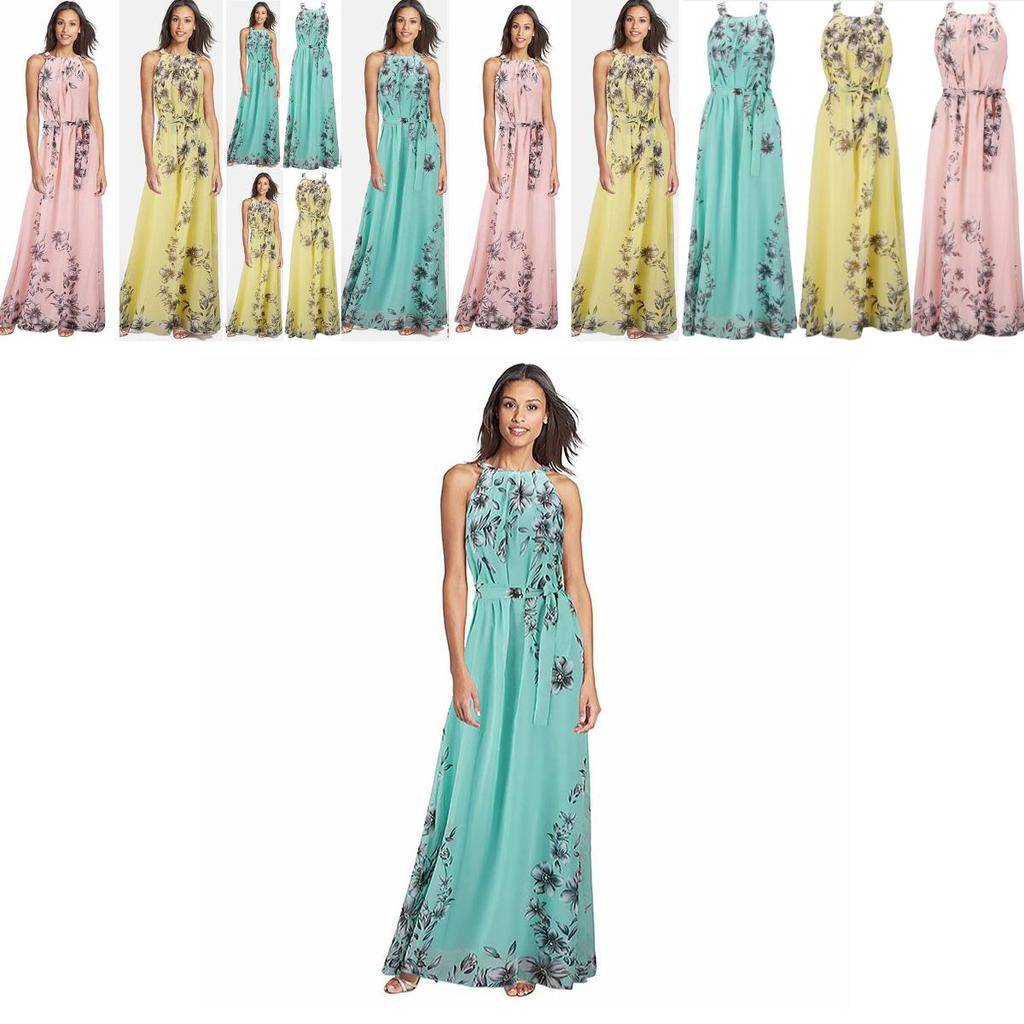 Elegant Plus Size Womens Floral Sleeveless Belted Maxi Long Dress For Summer Parties