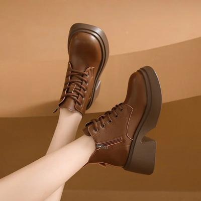 Neue Damen Plateau Stiefel Herbst Winter Kurze Stiefel für Damen Retro Handgefertigte Stiefeletten Schnürstiefel Damen Keilstiefel Botas Mujer