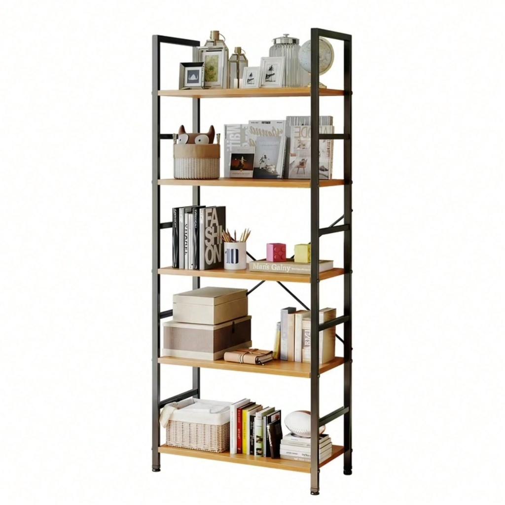 5 Tier Bookshelf, Standing Shelf, Bookcase Shelf Storage Organizer, Industrial Book Shelves For Home Office, Living Room, Kitche
