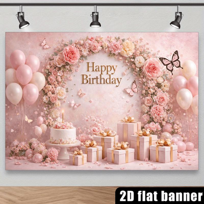 3D flat birthday party backdrop with a butterfly theme featuring the golden words "Happy Birthday"zyc