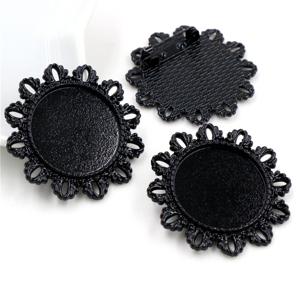 

New Fashion 5pcs 25mm Inner Size 4 Colors Plated Flower Brooch Cameo Cabochon Base Setting Charm Pendant чёрный