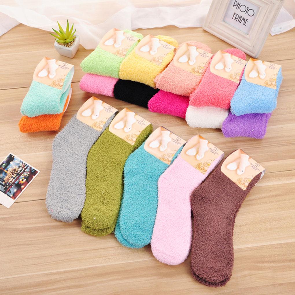 1 Pair Comfortable Home Women Multi-color Mid Pair Comfortable Calf High Socks Coral Fleece Floor Antiskid Casual Socks