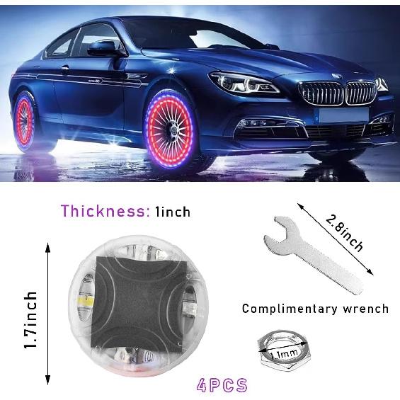 4PCS Car Tire Wheel Lights, Colorful Flashing LED Air Valve Cap Lights With Motion Sensor, Solar Waterproof Tire Light Gas Nozzle For Truck Bike