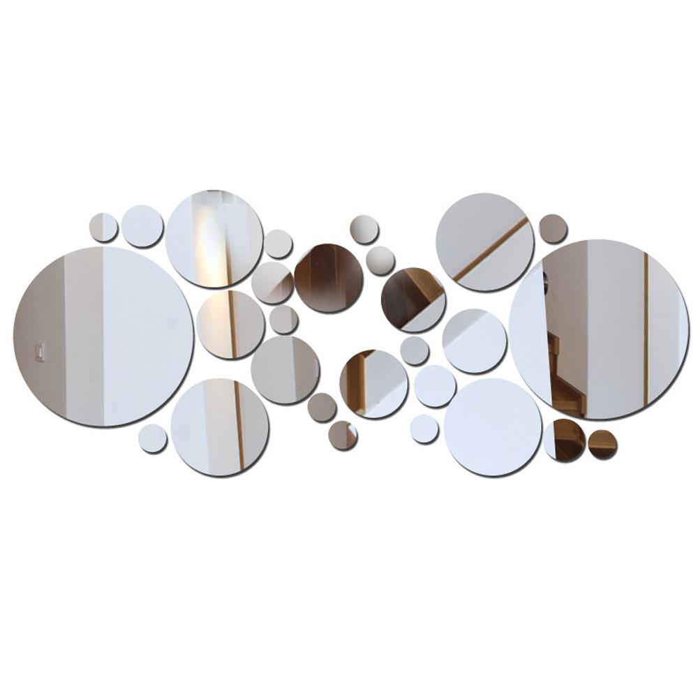 26PCs/Set 3D Acrylic Mirror Wall Sticker Round Decorative Mirror for Living Room Bedroom TV Background Sticker Wall Decoration