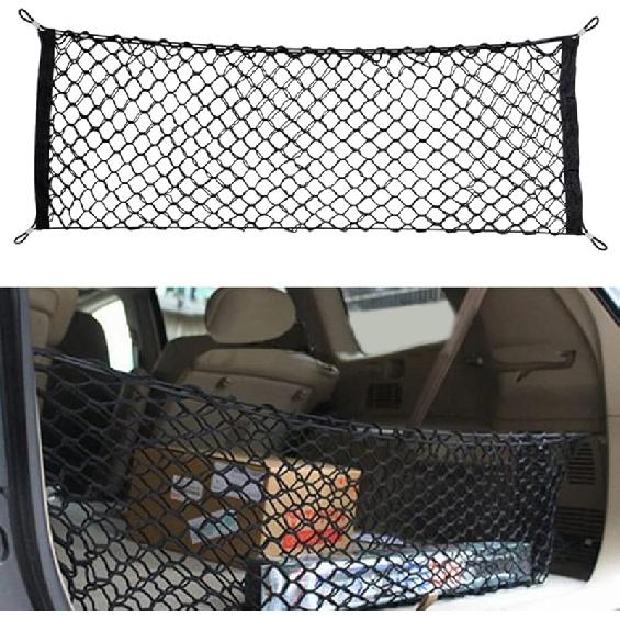 Car Rear Cargo Net, Universal Adjustable Elastic Trunk Cargo Storage Organizer Net Compatible For SUV, Jeep, Truck, Storage Nylon Mesh Double-Layer