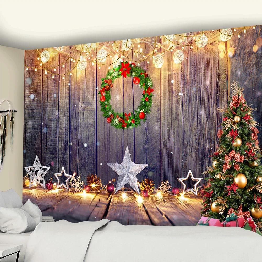 Crystal Christmas Tree Tapestry Xmas Art Wall Hanging Tapestry Christmas Lighthouse Snowflake Home Room Decoration Gift