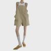 Women's Khaki Cotton Slimming Loose Overalls with Big Pockets - Summer Wide Leg Sling Shorts