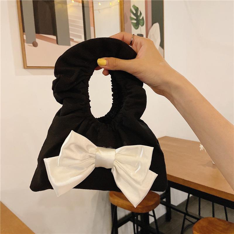 1 Cute bow bag mini wrist cloud bag women's new pleated lace handbag