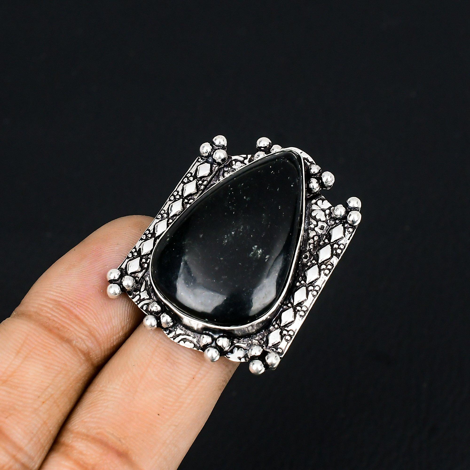 Birthday Gift For Her Natural Nepharite Statement Ring Size 7.5 925 Silver 7.5