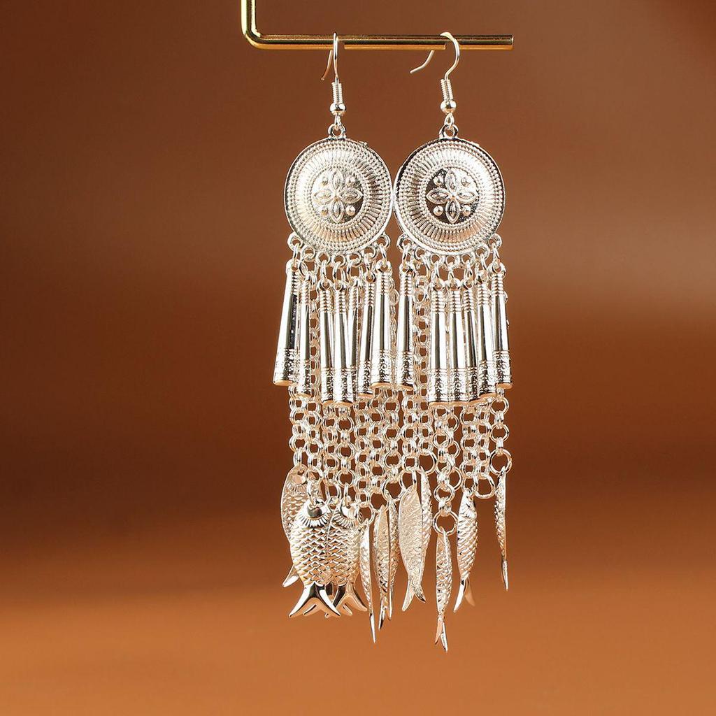 Retro Miao Silver Tassel Earrings: Ethnic Yunnan Long Dangle Women's Jewelry