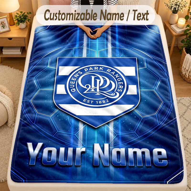 Flannel BlanketQueens Park Rangers FC Custom Name Text Personalized Soft Warm Throw Blanket Home Decor Gift