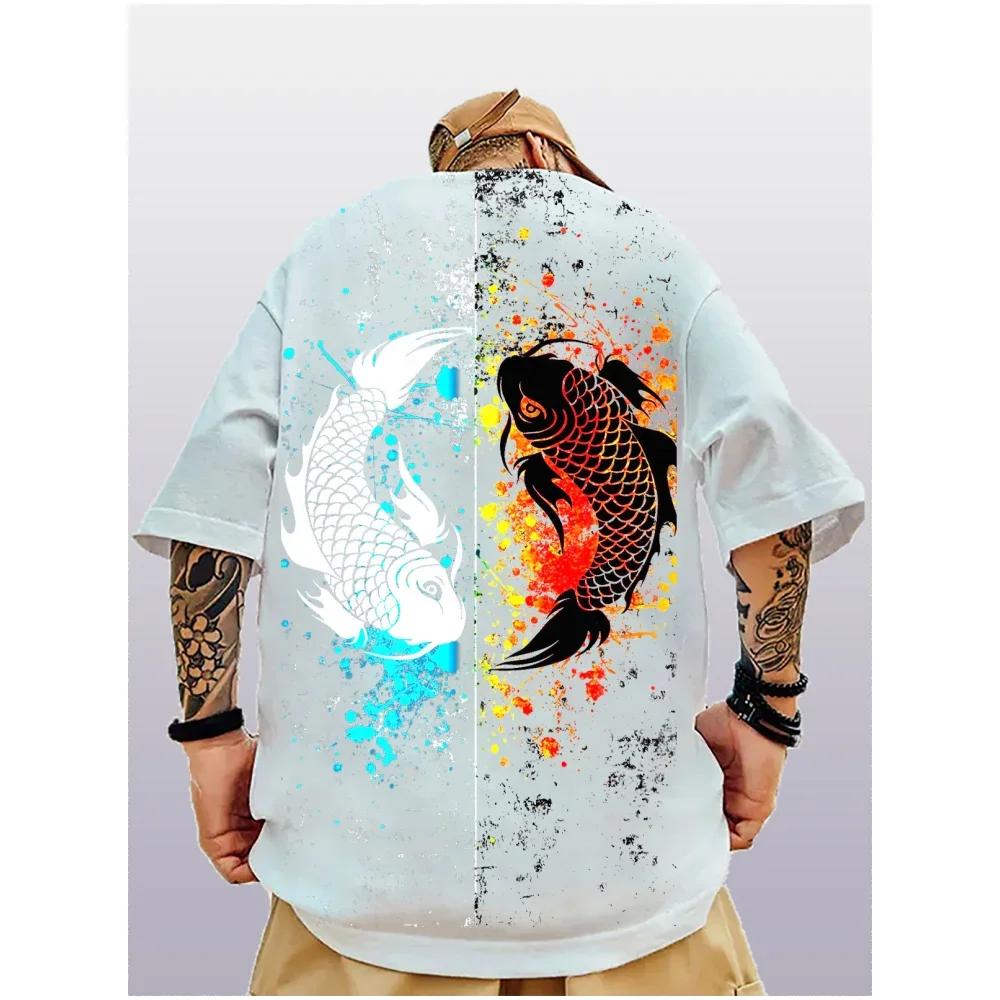 ETST 07 Oversized modieus heren-T-shirt met Japans pruimenbloesempatroon 3D-print losse street trend T-shirt voor herenkleding M