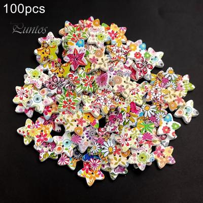 100Pcs Stars Design 2 Holes Wood Button DIY Scrapbook Paper Card Bag Sewing Tool