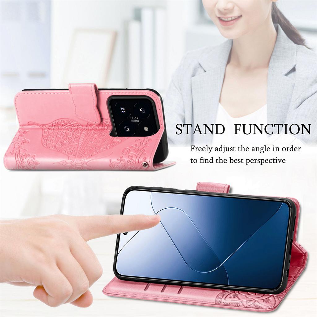 For Xiaomi 14T Pro Case PU Leather Wallet Phone Cover Butterfly Pattern