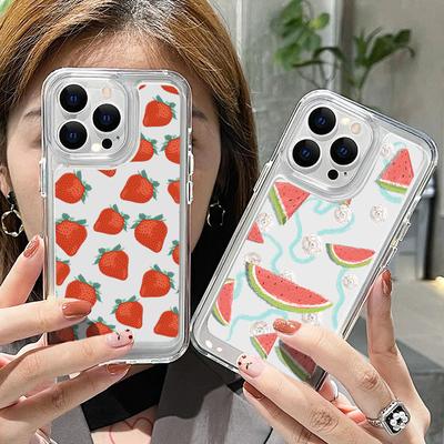 For iPhone 15 Pro Max 14 Plus 13 Pro 12 Mini 11 8 7 XS Phone Case Strawberry Watermelon Fruit Cute Print Soft Silicone Shockproof Clear Cover