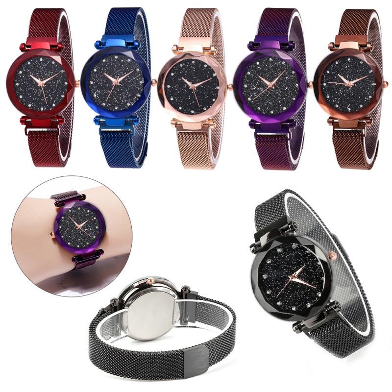 Ladies' Top Brand Star Watch Mesh Magnet Starry Sky Quartz Watch Ladies Magnet Strap Watch Round Dial Magnet Strap Buckle Watch
