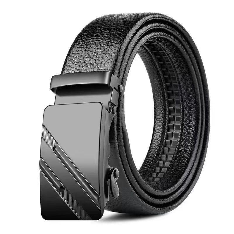 Men’s Automatic Buckle Leather Belt with Customizable Logo - Perfect for Business and Casual Wear