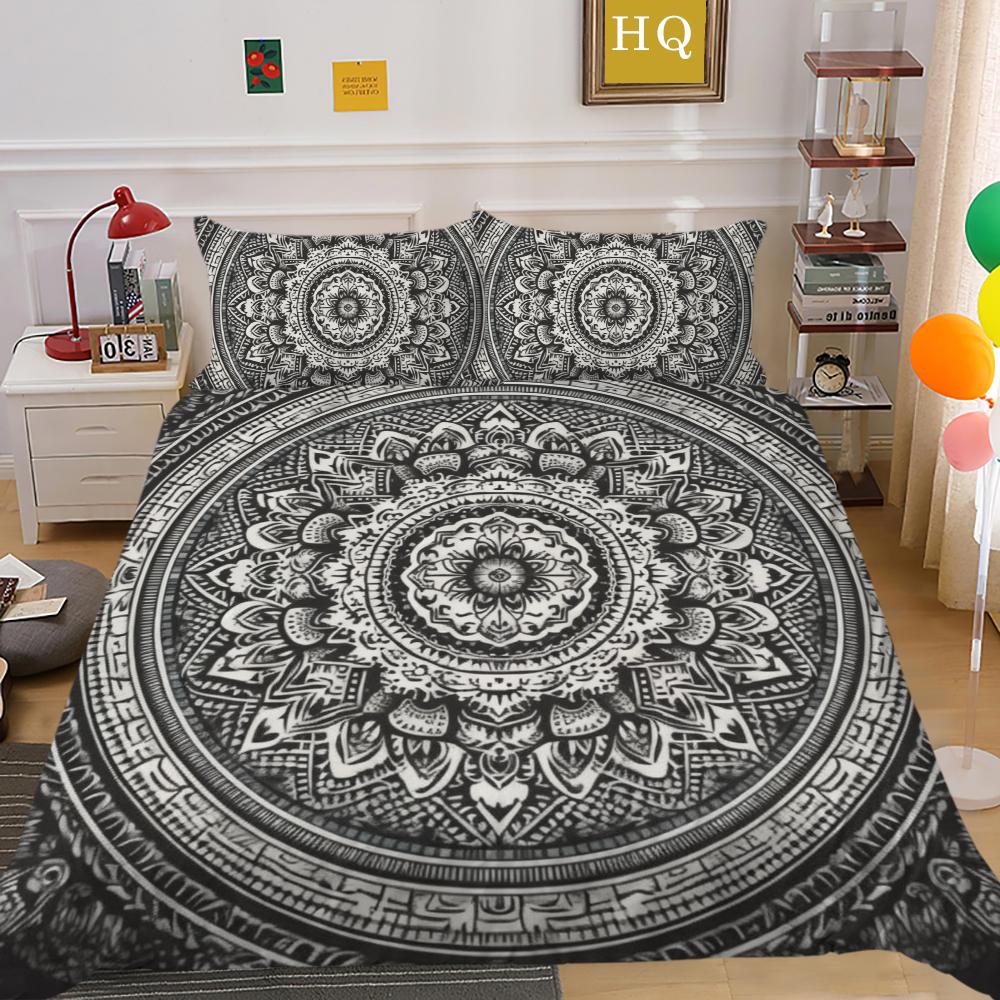 Set cuvertură de plapumă de lux Lenjerie de pat pentru acasă Cuvertură de pat cu imprimeu Mandala Husă de pilota de înaltă calitate Decor de dormitor de o singură dimensiune