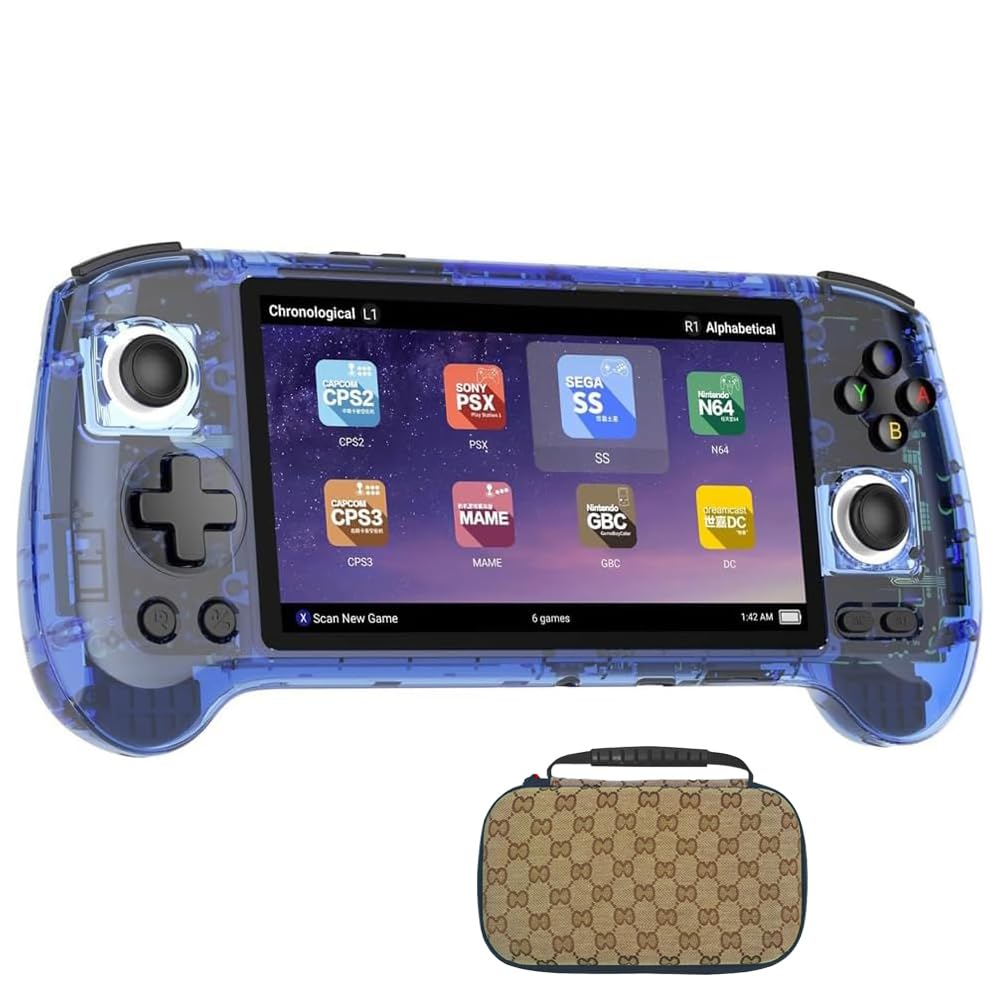 

Anbernic RG556 Whatsko Портативна ігрова консоль з Unisoc Android 13 Hole OCA Повний сенсорний 5500 мАг Прозоро-синя Стандартна версія T820, Система, Два гравці