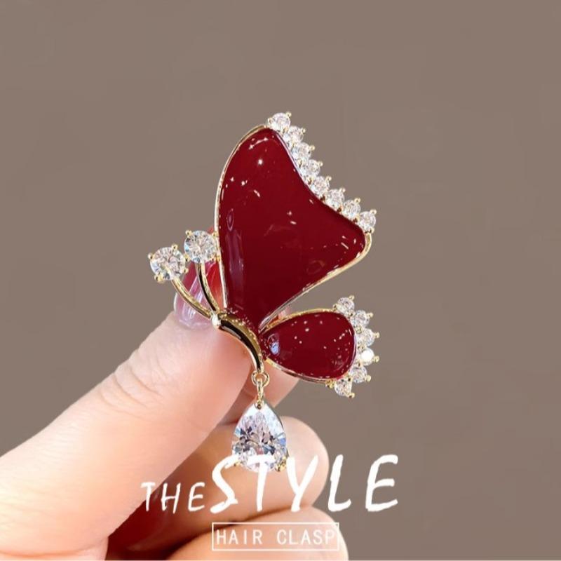 Fashionable Butterfly Enamel Gemstone Brooch, Anti-exposure Pin for Women, Metal Button To Fix Clothes, Wedding Party Gift