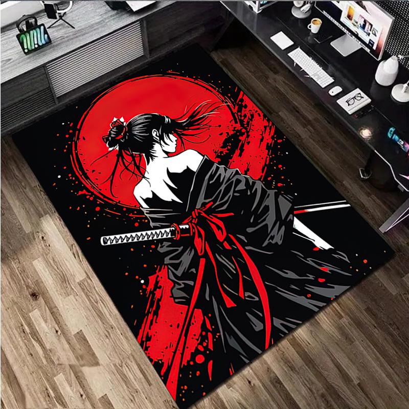 Samurai-Frauen-Druckteppich - Heimdekoration Teppich für Wohnzimmer Schlafzimmer Bodenbelag Computerstuhl Bereichsteppich