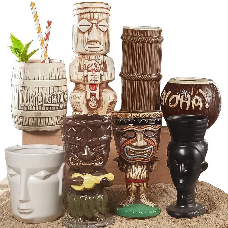 60er Typ Hawaiianische Tiki-Tasse Keramik-Cocktailgläser Bar Weinglas Dekorationen Ornamente Gläser für Getränke Personalisiertes Geschenk