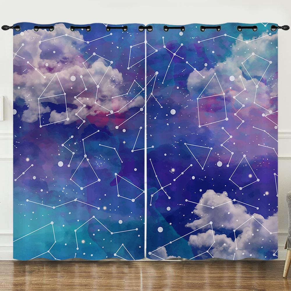 Curtains Gradual Change Smudge Twelve Constellations 3D Digital Printing Blackout Curtain Punching