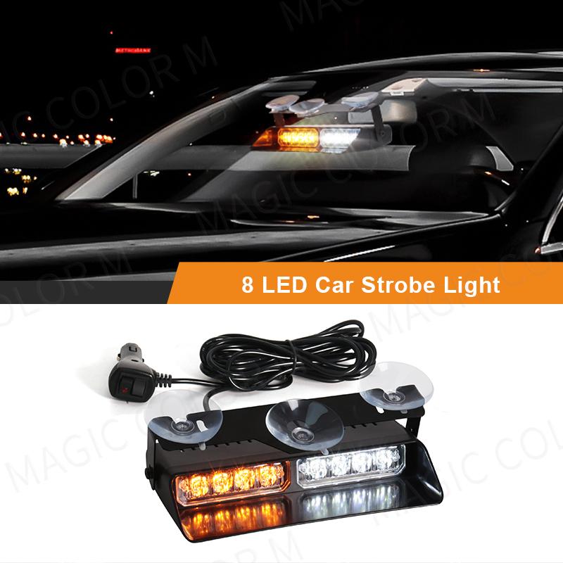 8 Bead LED Car Strobe Light Red Blue Amber White Waterproof Windshield Emergency Flash Warning Bar