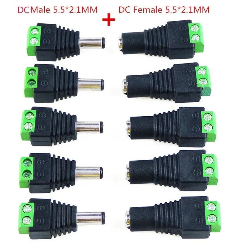 5 Set 10 Pcs Cameras 2.1mm X 5.5mm Female Male DC Power Plug Adapter Female Plug Jack Adapter Connector Male Plug Socket Green