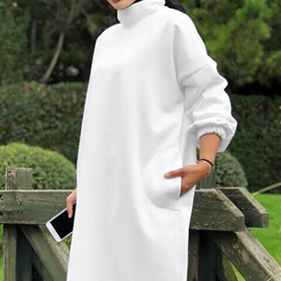 Dámské zimní šaty volné dlouhý rukáv jednobarevné rolák měkká ochrana krku