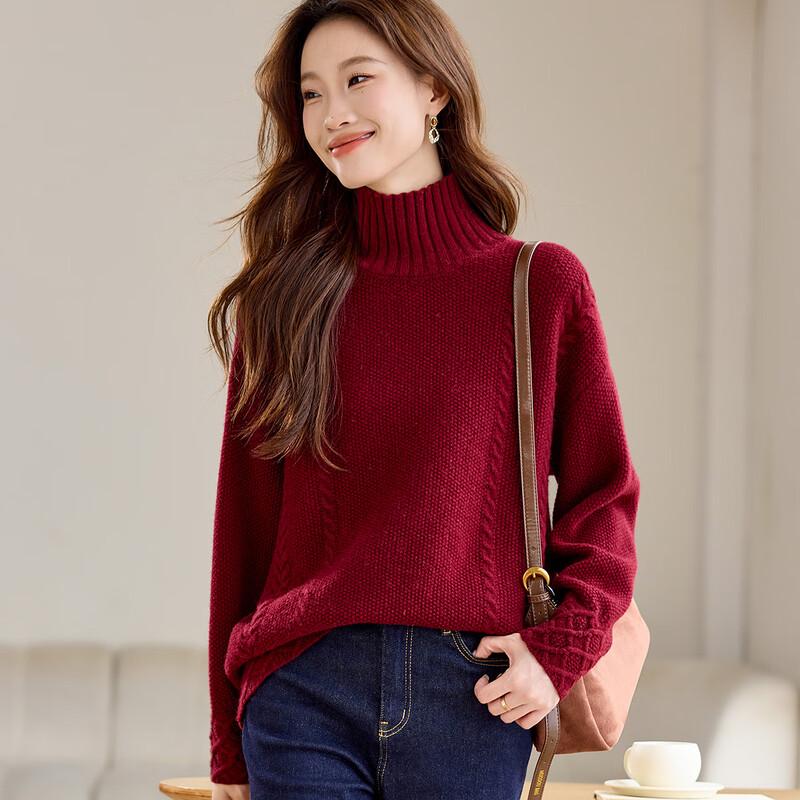 Srcr Women's 100% Wool Thick High-Neck Sweater