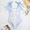 Women's Vintage Style One Piece Swimsuit Double Sided Wear Floral Print Adjustable Shoulder Tie Straps Retro Design