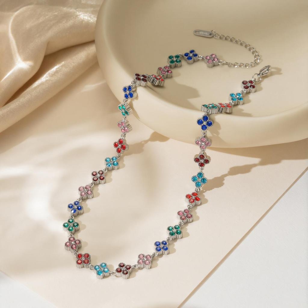 Clover Diamond Luxury Women's Colorful Stainless Steel Necklace