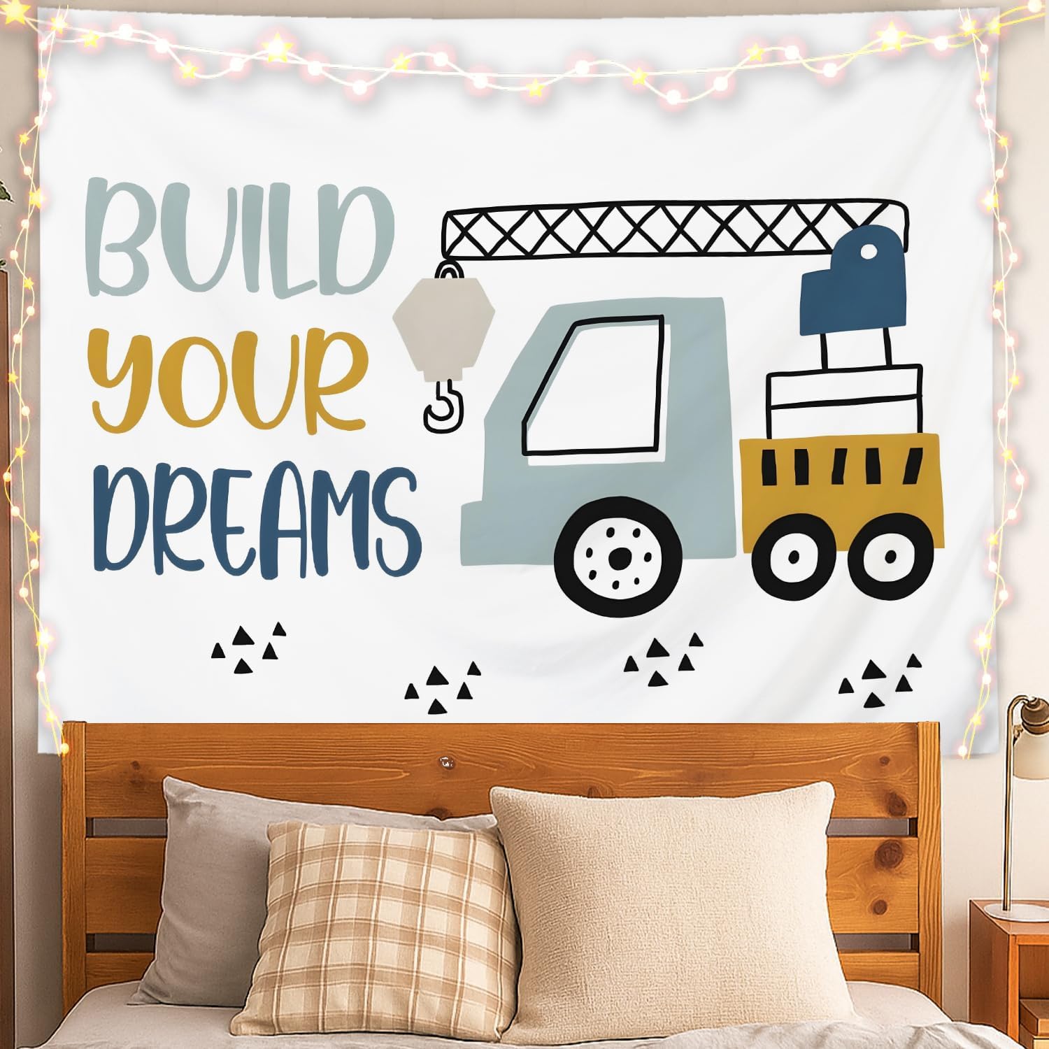 

Build Your Dreams Tapestry Construction Truck Wall Art Kids Room Decor for Boys Bedroom Playroom 50x60 Inches 74x94cm(29x37in)