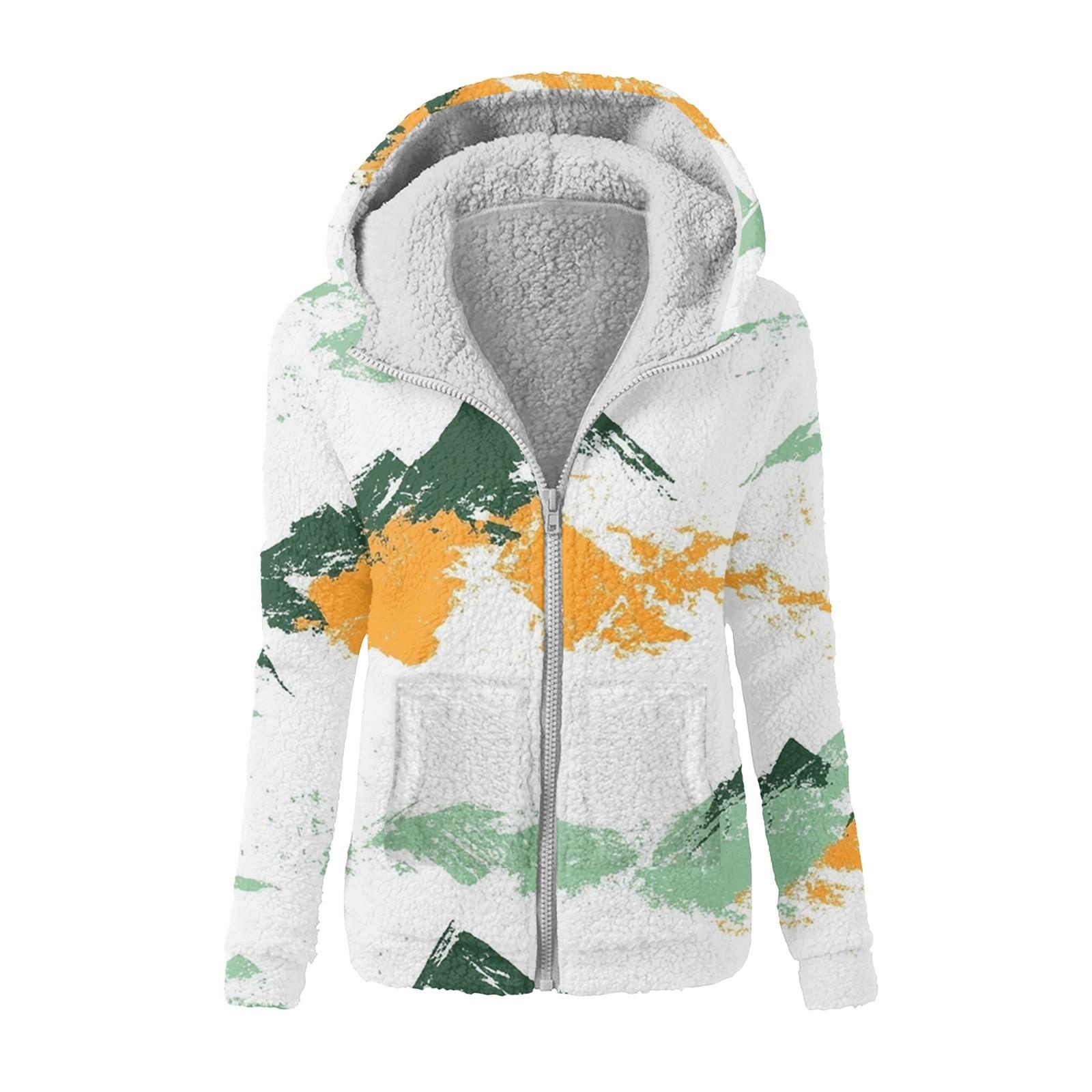 

Женская зимняя камуфляжная повседневная модная плюшевая куртка-свитер на молнии с капюшоном XL белый