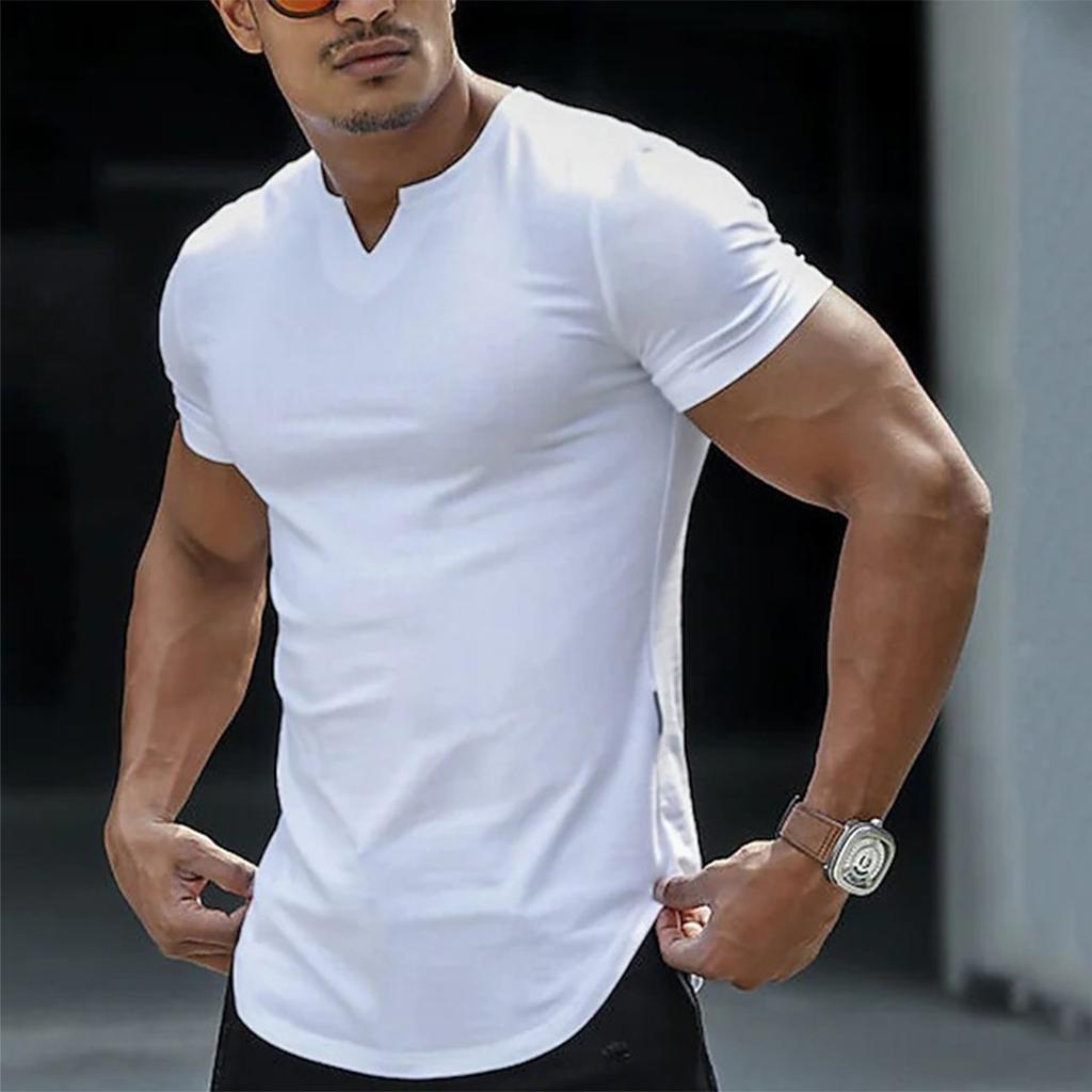 Men's Loose Solid Short Sleeve Solid Color Fashion Casual V-neck Shirt