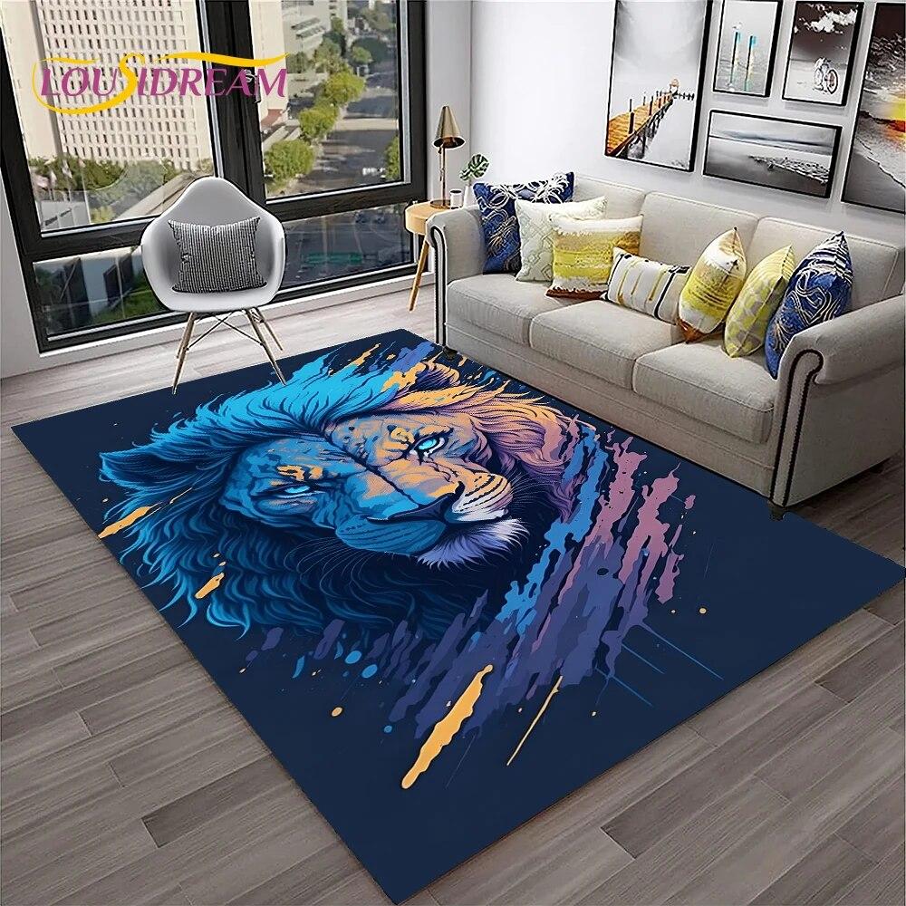 Cartoon Lion Animals Dream 3D Carpet Rug for Home Living Room Bedroom Sofa Doormat Decor,Kid Play Area Rug Non-slip Floor Mat