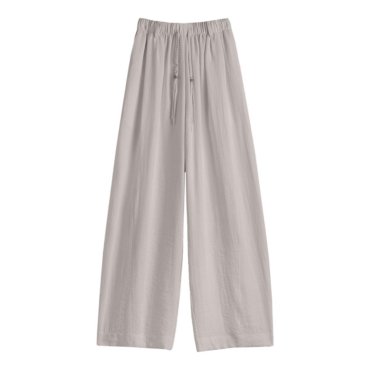 Linen Elastic Waist Drawstring Wide-Leg Trousers XL